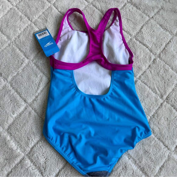 Speedo | "Heather Gray" Mesh Splice Thick Strap 1 Piece Swimsuit | Size 14 Girls - Picture 3 of 10